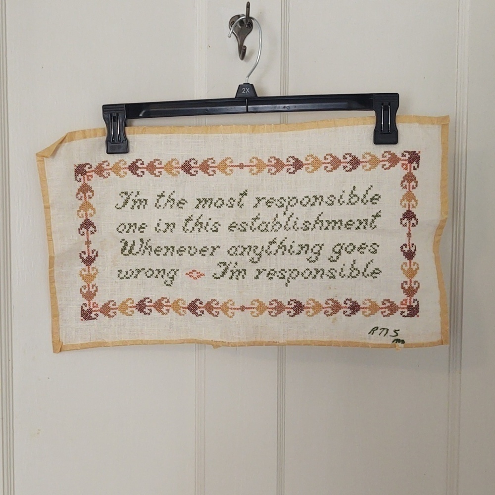 Vintage Embroidered Cross Stitch Unframed Artwork Responsible Saying